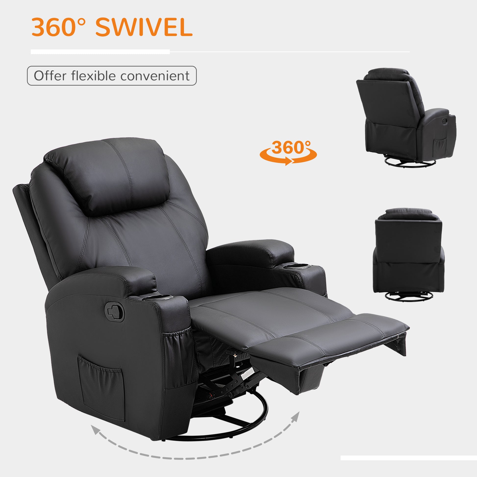 Homcom Recliner Armchair Massage Swivel PU Leather Reclining Chairs with Adjustable Leg Rest