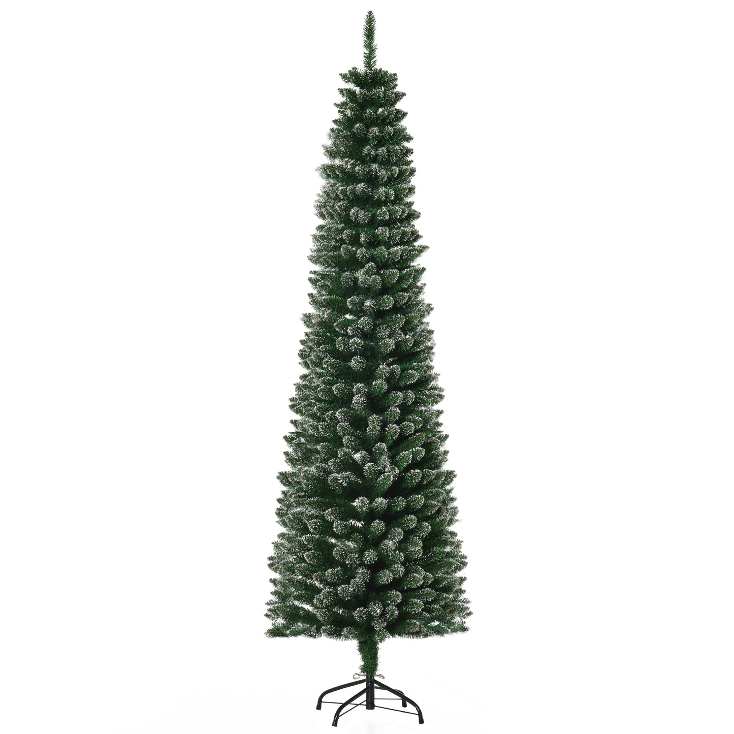 Homcom 6FT Artificial Snow Dipped Christmas Tree Xmas Pencil Tree with Foldable Black Stand