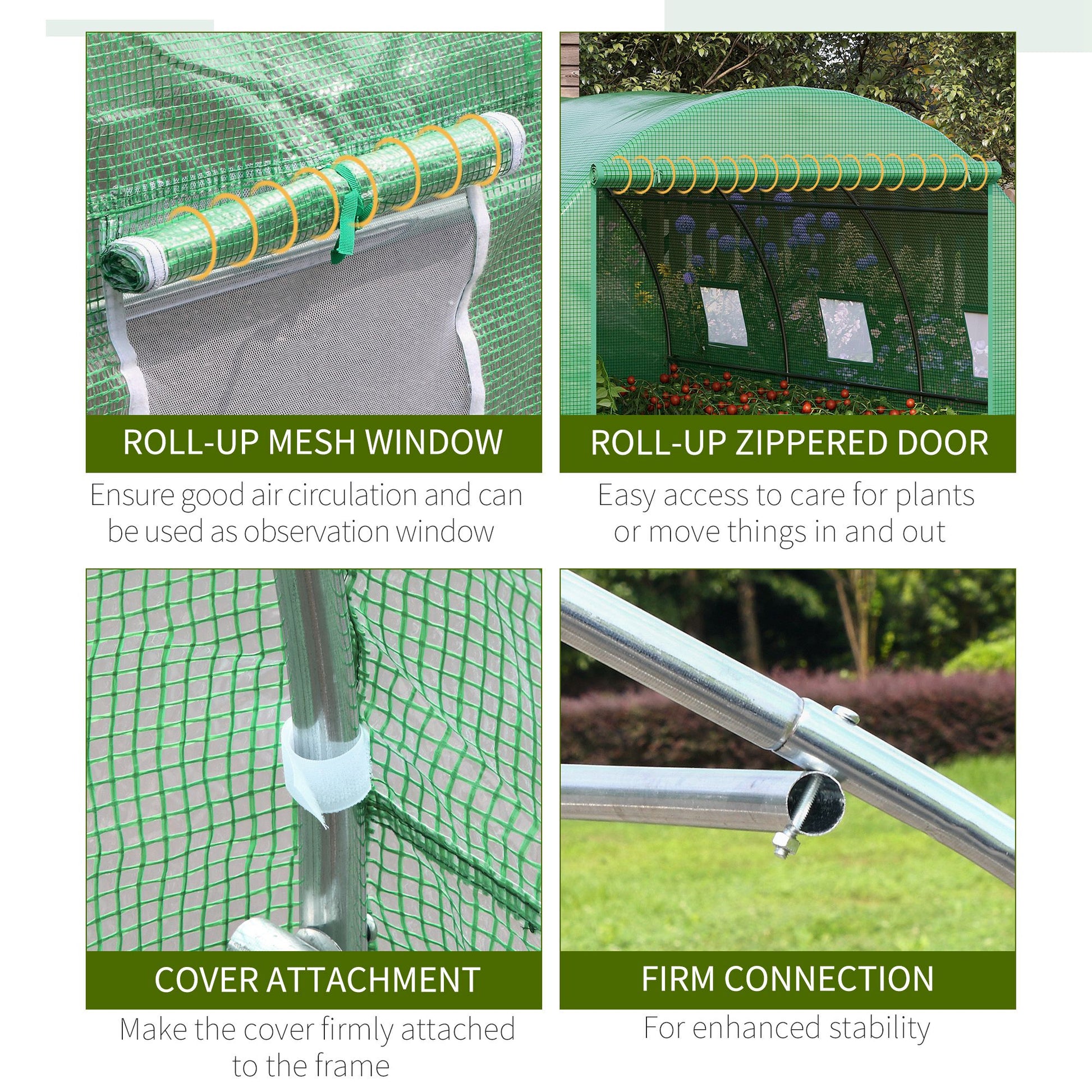 Outsunny Walk-In Tunnel Greenhouse With Pe Cover Zipper Door & Roll Up Window Green