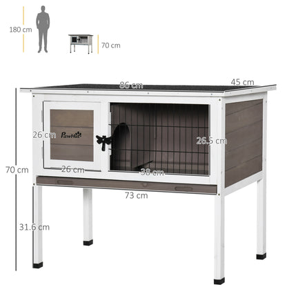 PawHut Wooden Rabbit Hutch Guinea Pig Hutch Bunny Cage Backyard Built in Tray Openable Asphalt Roof Small Animal House 86 x 45 x 70 cm Brown