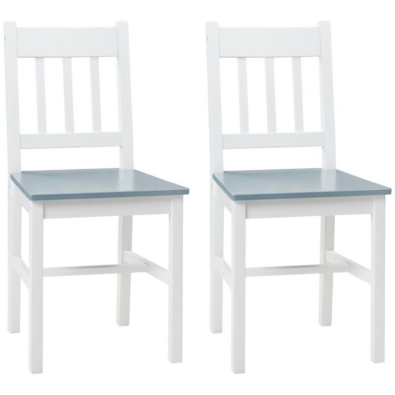 Homcom Dining Chairs Set Of 2 Kitchen Chair With Slat Back Pine Wood Structure For Living Room And Dining Room White