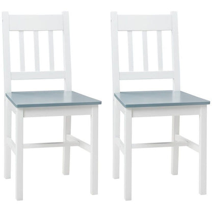 Homcom Dining Chairs Set Of 2 Kitchen Chair With Slat Back Pine Wood Structure For Living Room And Dining Room White