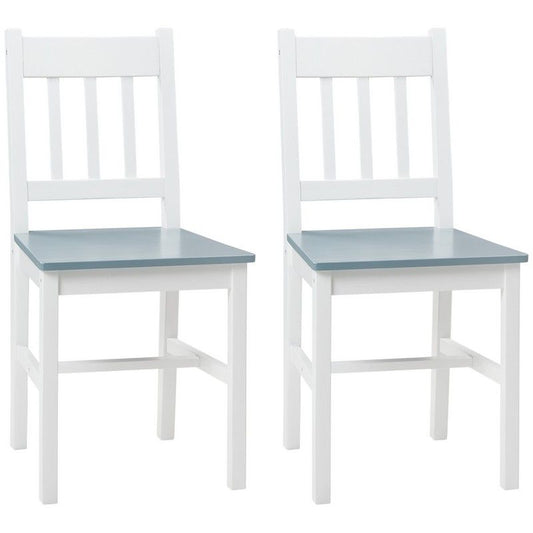 Homcom Dining Chairs Set Of 2 Kitchen Chair With Slat Back Pine Wood Structure For Living Room And Dining Room White