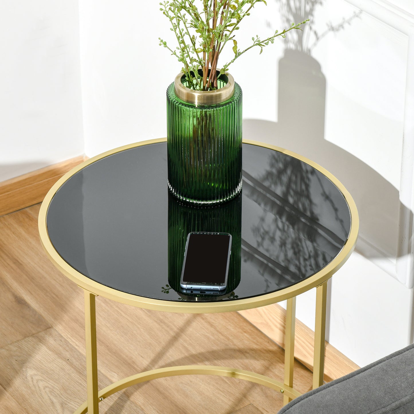 Homcom Round Side Table Morden Coffee Tables with Gold Metal Base