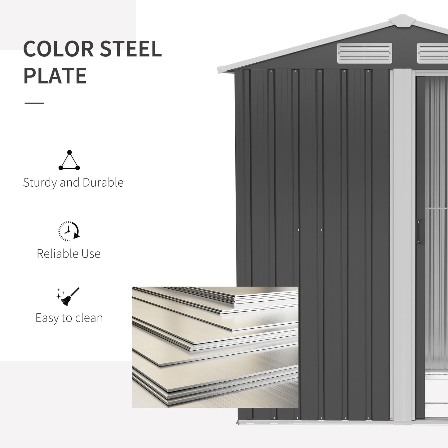 Galvanised 5 x 4' Single Door Reverse Apex Shed Steel Grey by Steadfast