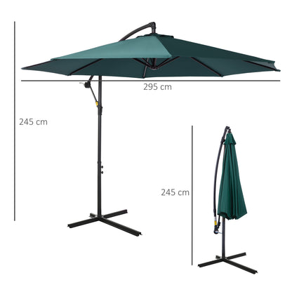 Outsunny 3(m) Garden Banana Parasol Hanging Cantilever Umbrella with Crank Handle