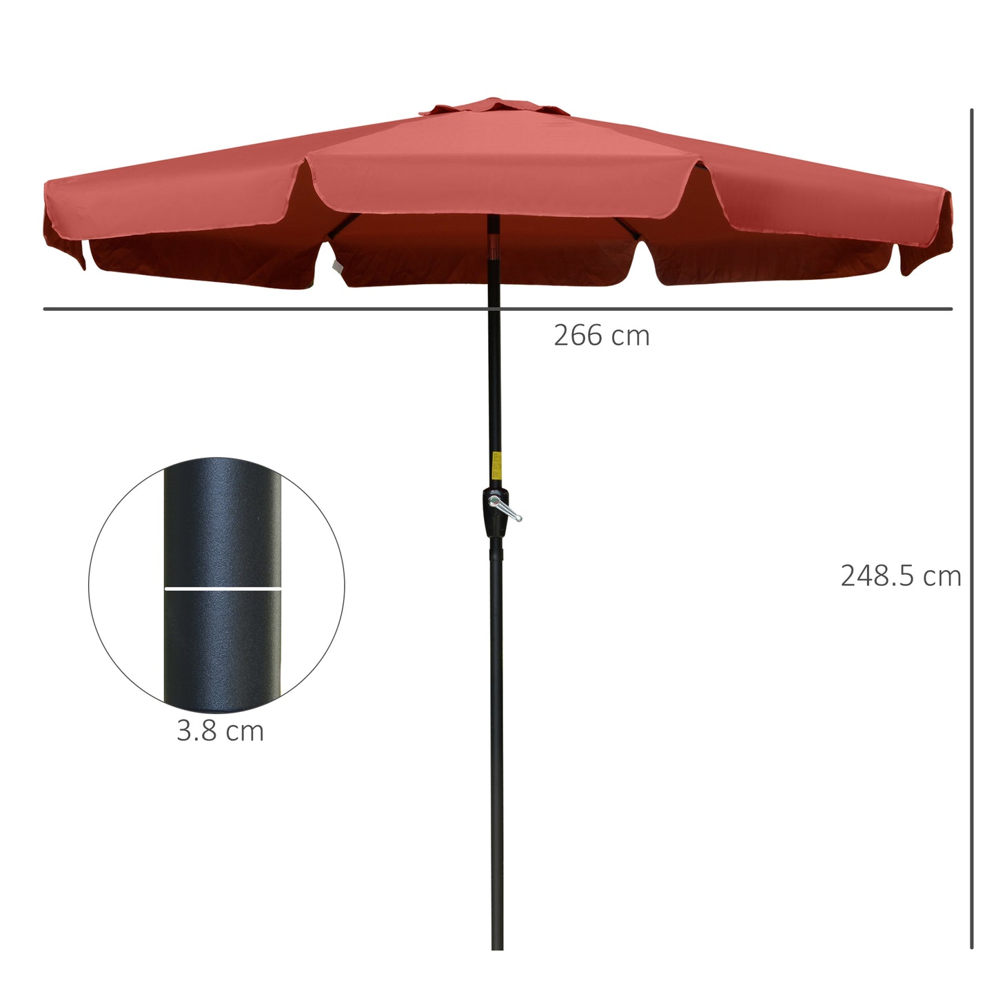 Outsunny 2.66m Patio Umbrella Garden Parasol Outdoor Sun Shade Table Umbrella with Ruffles