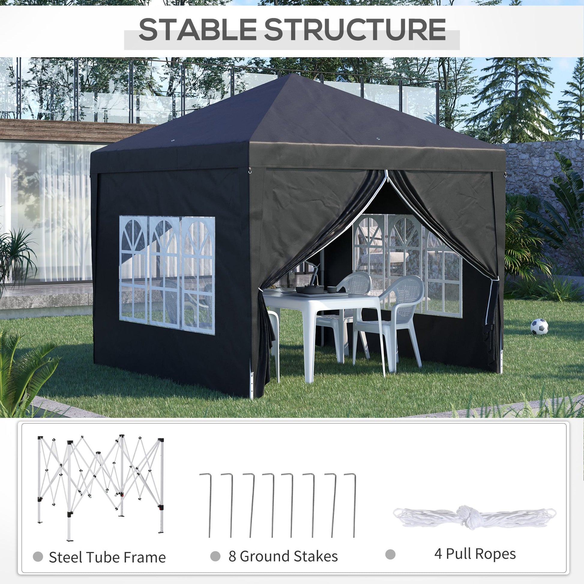 Outsunny 3 x 3 Meters Pop Up Water Resistant Gazebo Wedding Camping Party Tent Canopy Marquee with Carry Bag and 2 Windows