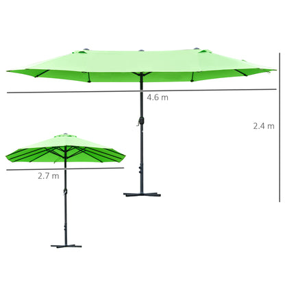 Outsunny 4.6M Sun Umbrella Canopy Double-Sided Crank Sun Shade With Cross Base Green