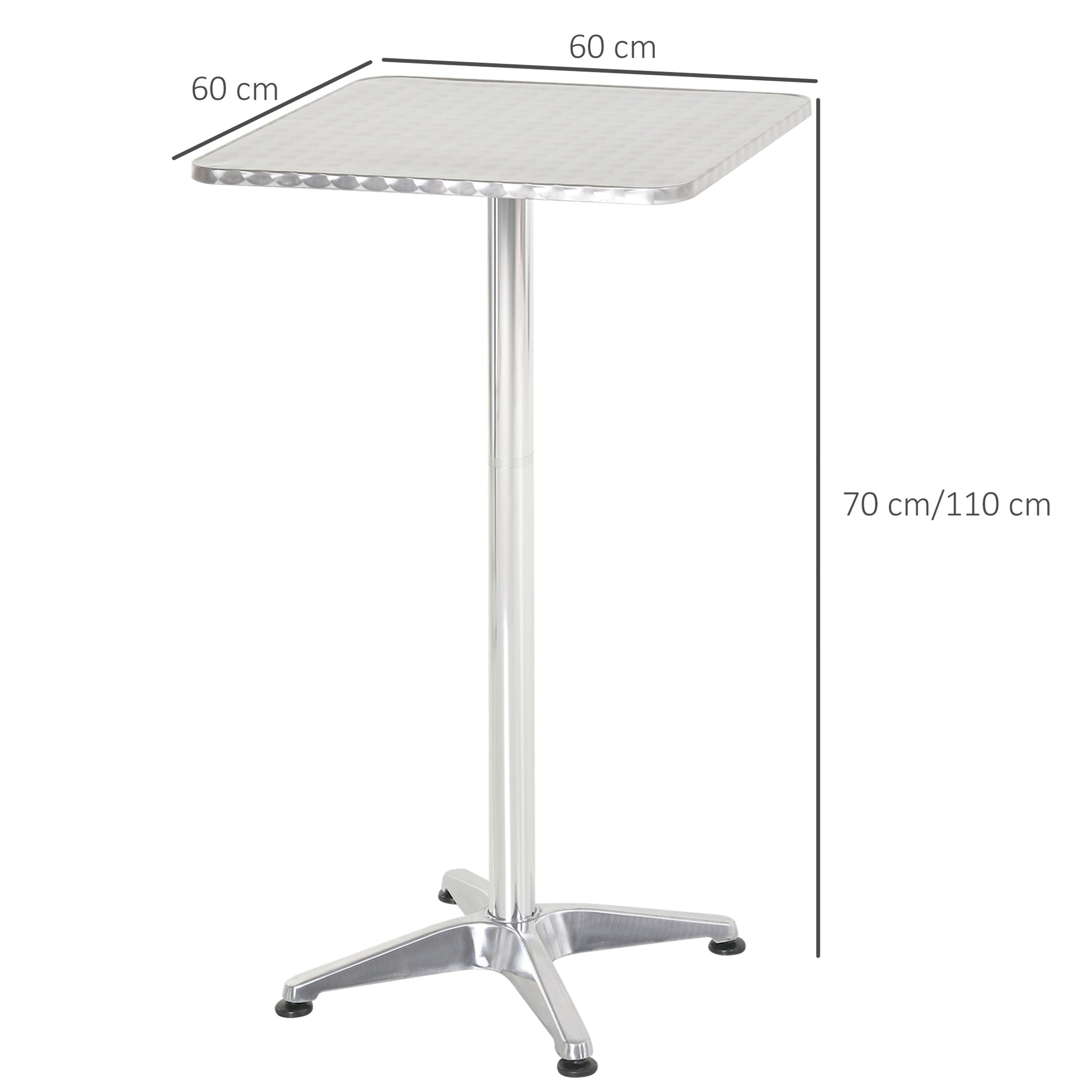 Homcom Height Adjustable Bistro Table Pub Bar Square Table Stainless Steel Top Aluminium Edge 60 x 60cm