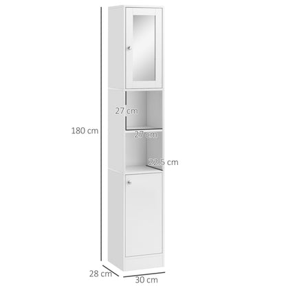 kleankin Bathroom Floor Cabinet Narrow Storage Cabinet with Mirror Adjustable Shelves