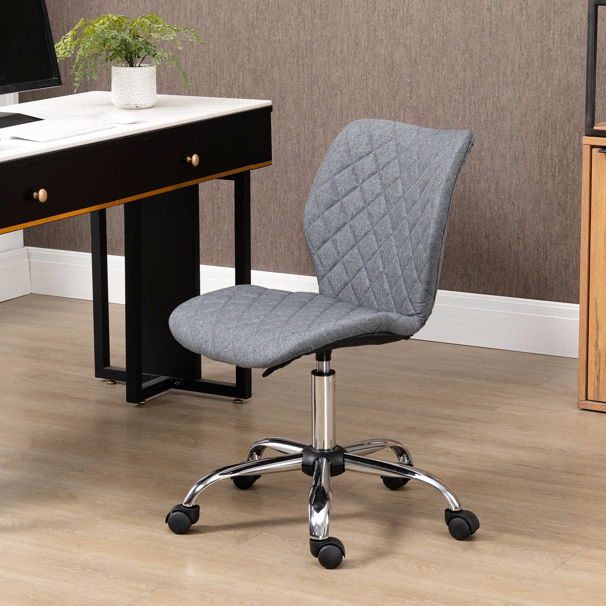 Vinsetto Mid Back Office Task Chair 360° Swivel Height Adjustable Home Office Linen Fabric Grey