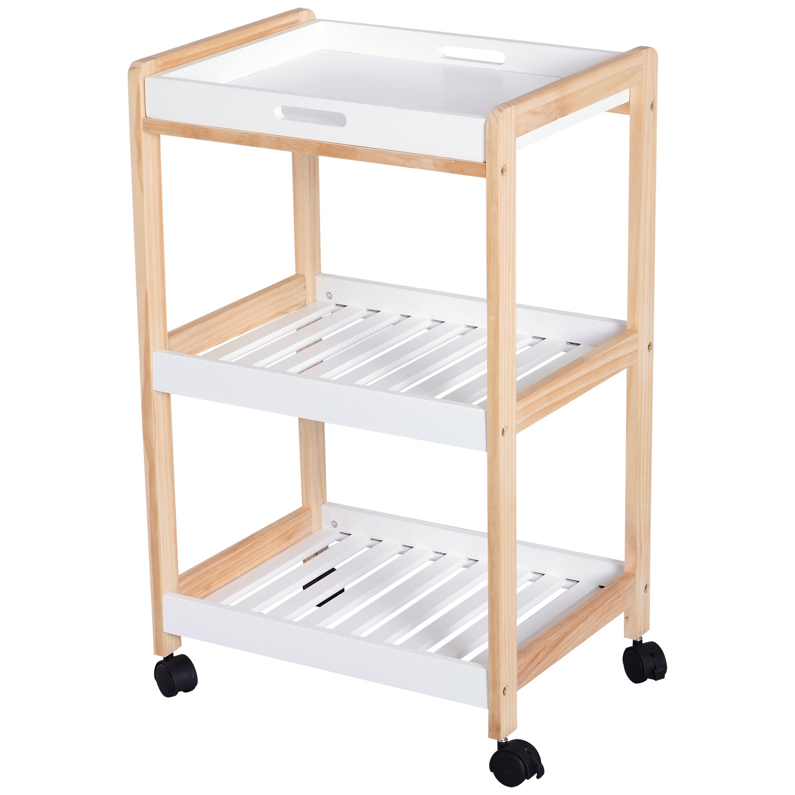 Homcom 3-Tier Mobile Kitchen Trolley Cart Storage Shelves Rack Rolling Wheels White 46 x 35 x 74.5 cm