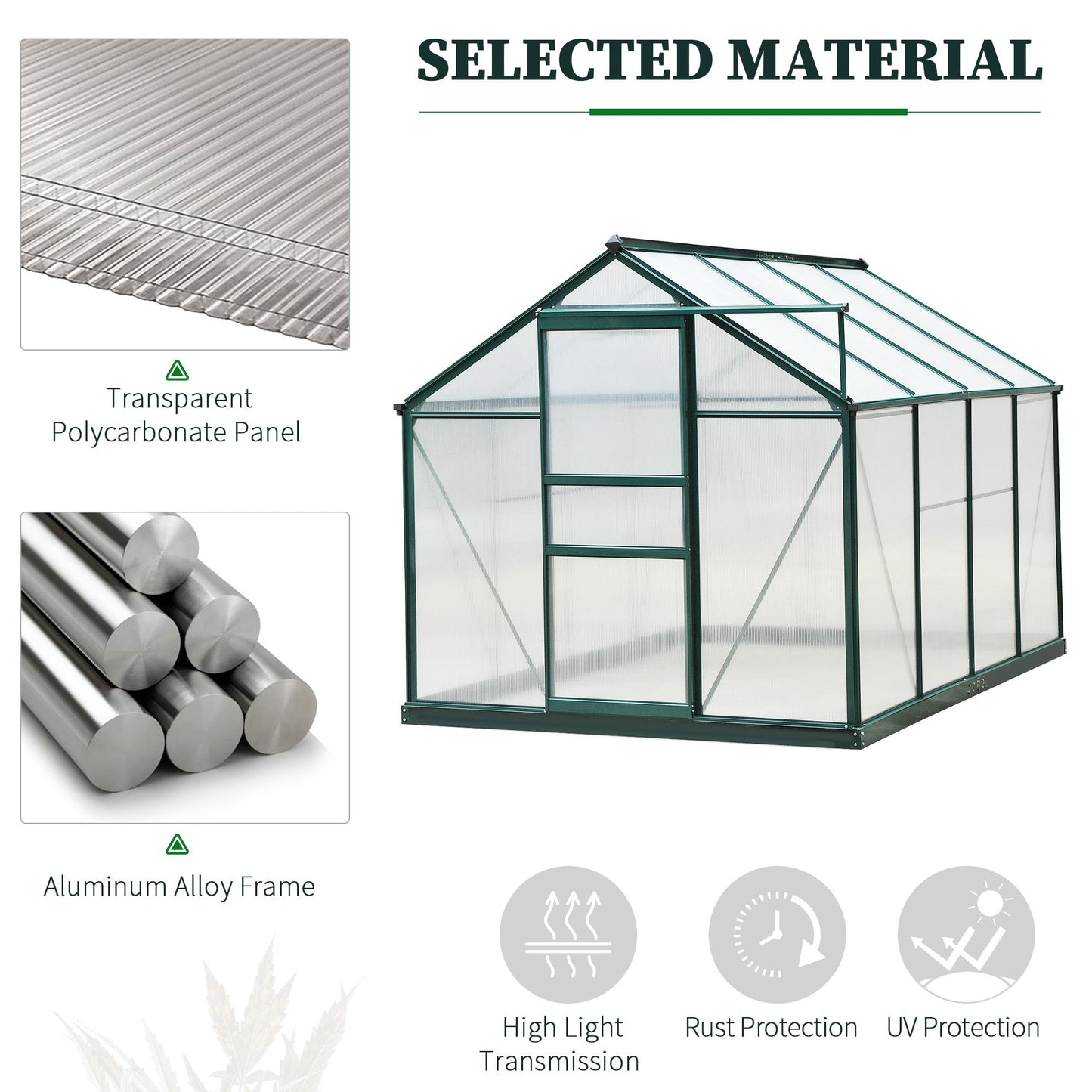 Outsunny Clear Polycarbonate Greenhouse Large Walk-In Green House Garden Plants Grow Galvanized Base Aluminium Frame w/ Slide Door (6 x 8ft)