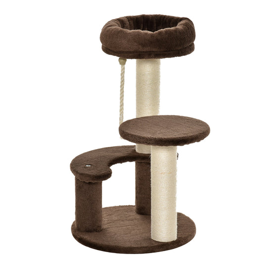 65 cm Cat Tree Cat Scratching Post Kitty Scratcher Kitten Activity Center Scratching Post Playhouse 2 Perch w/Hanging Sisal Rope Brown-0