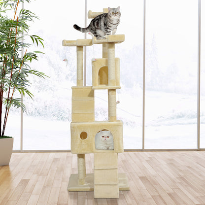 PawHut Cat Tree Scratching Post 27L×27W×28.5H cm-Beige