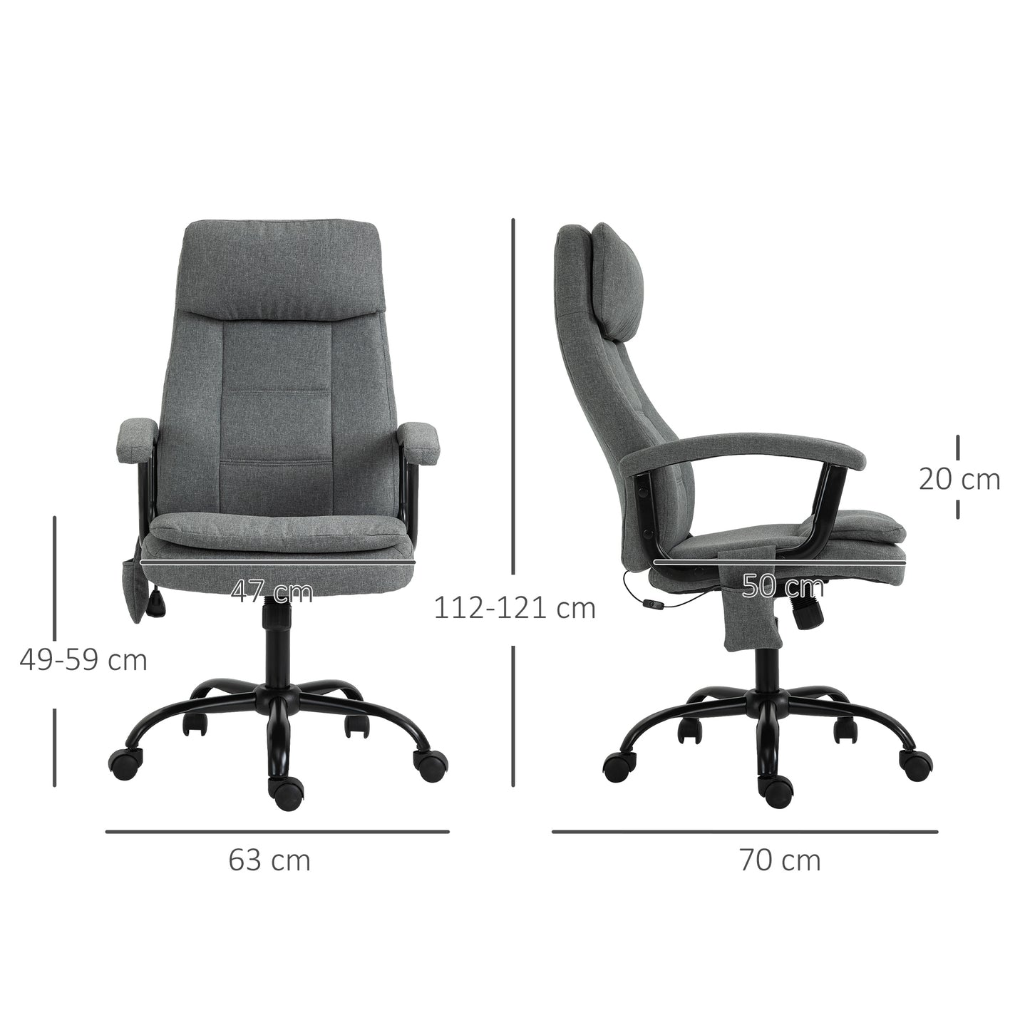 Vinsetto 2-Point Massage Office Chair Linen-Look Ergonomic Adjustable Height w/ 360° Swivel 5 Castor Wheels Rocking Comfortable Executive Seat Grey