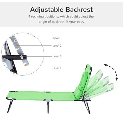 Outsunny Sun Lounger Foldable Reclining Chair with Pillow and Reading Hole Garden Beach Outdoor Recliner Adjustable Green