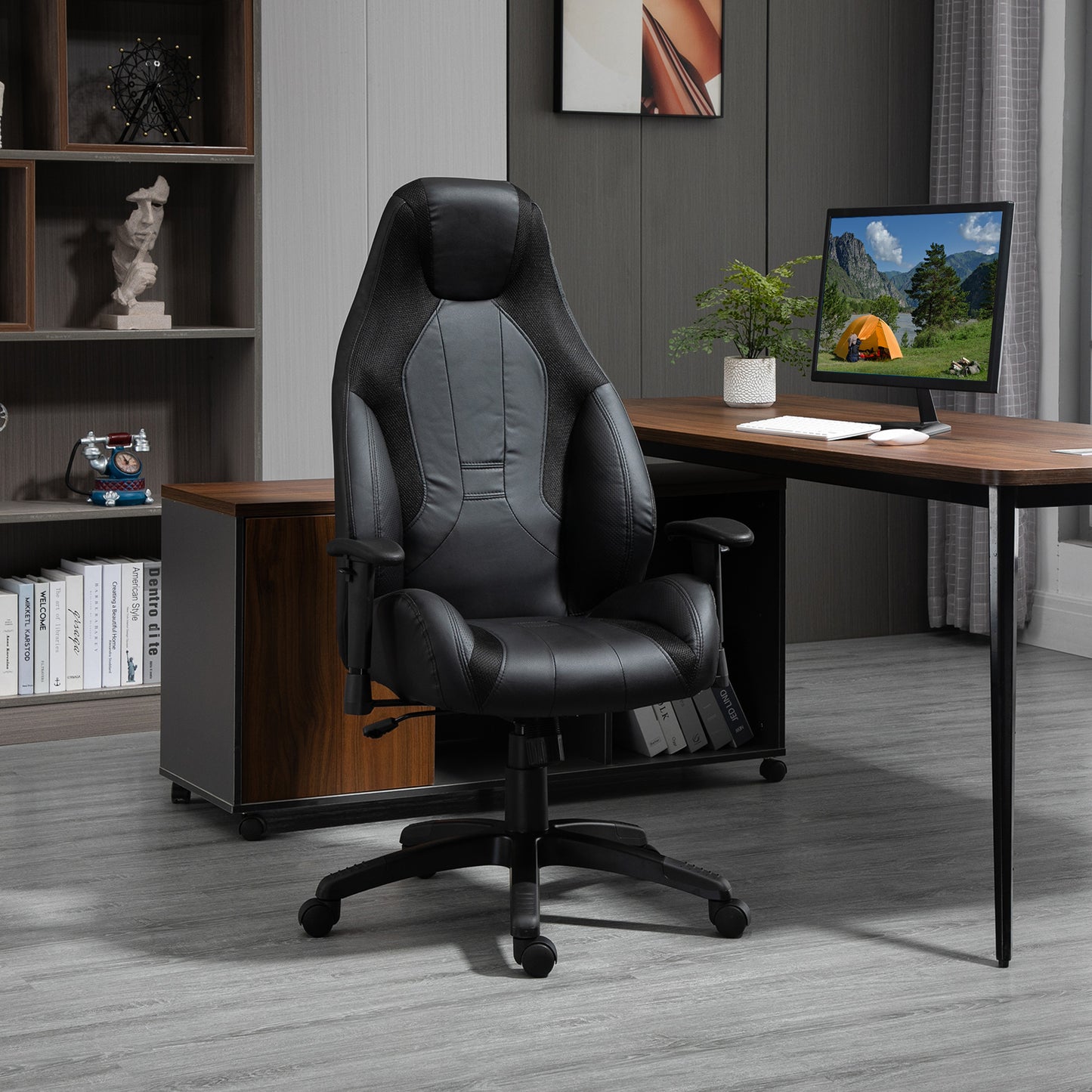 Vinsetto High Back Executive Office Chair Mesh & Faux Leather Gaming Gamer Chair with Swivel Wheels