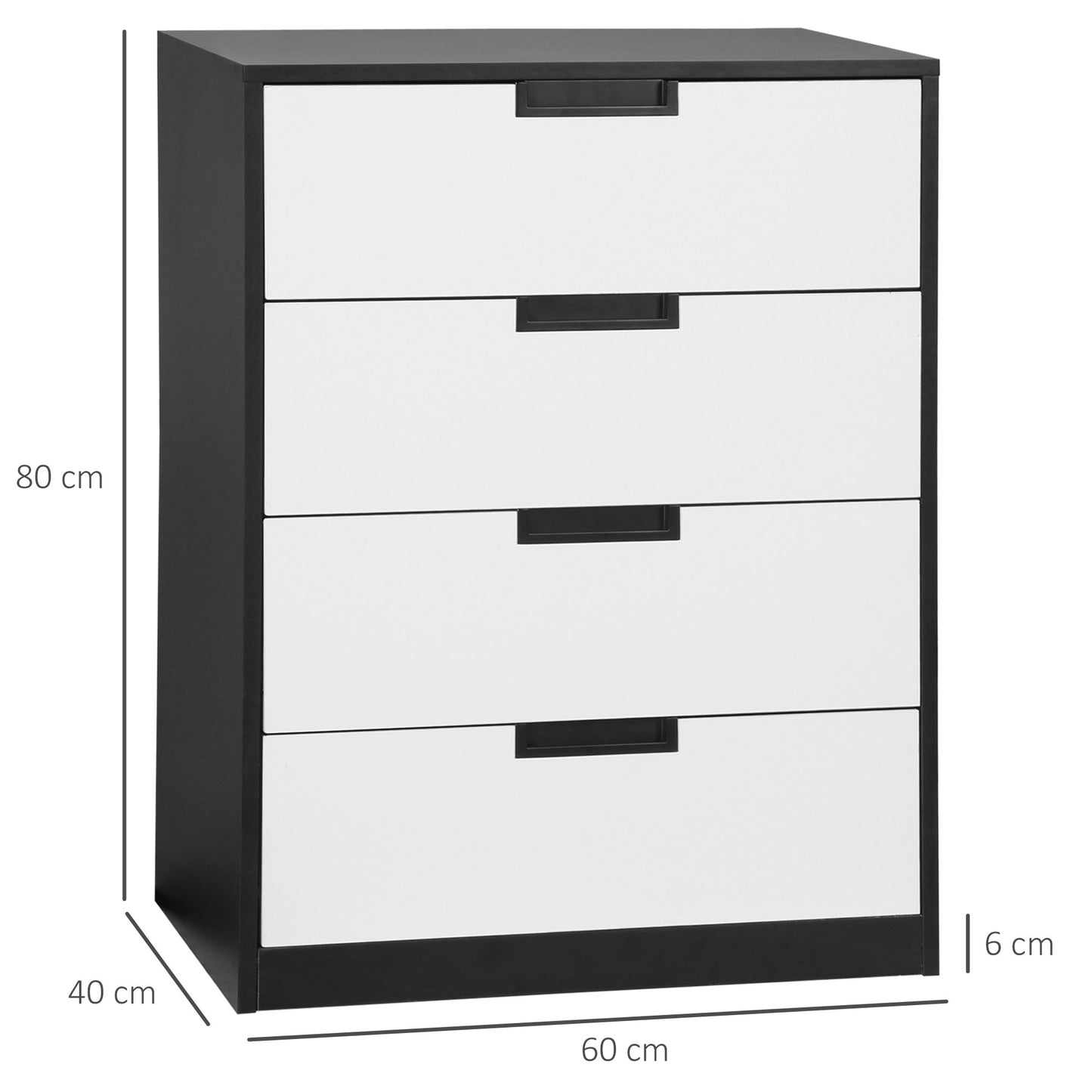 Homcom Drawer Chest 4-Drawer Storage Cabinet Organiser For Bedroom Living Room 60cmx40cmx80cm White And Black