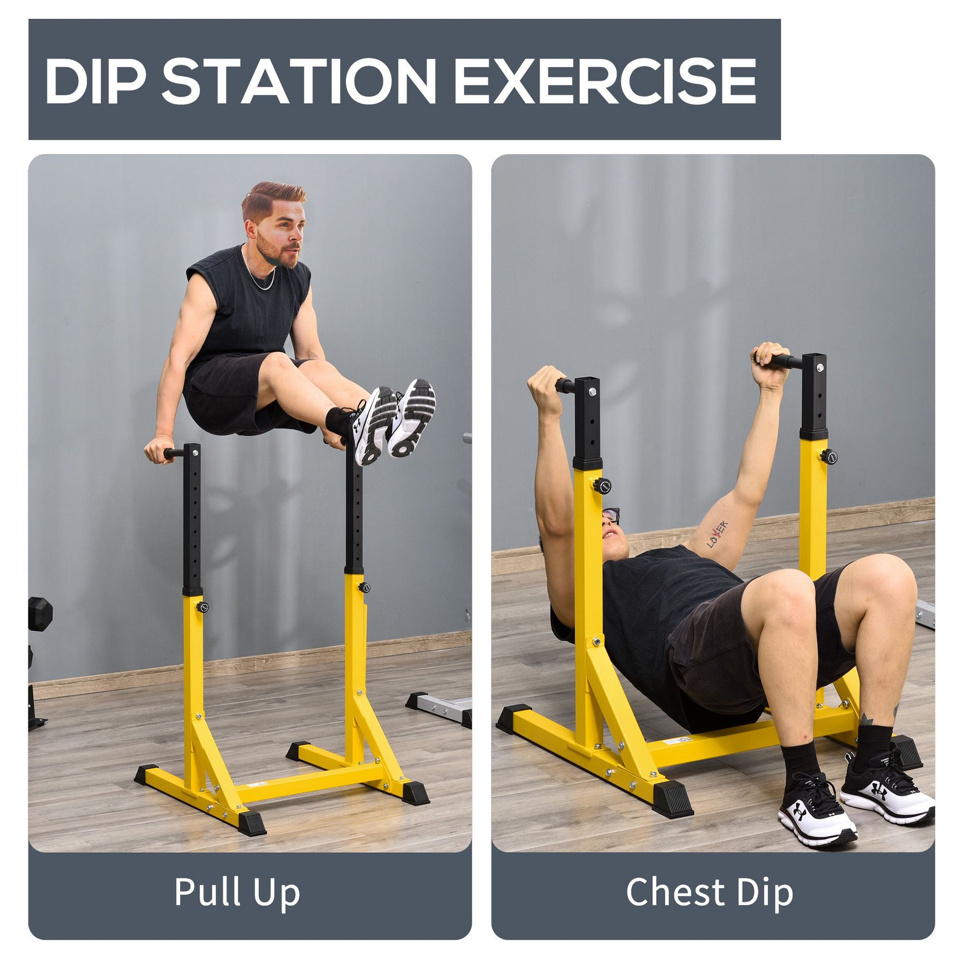 Homcom Dip Station Chin Up Parallel Bars Pull Up Power Tower Home Gym Workout Bicep Tricep Fitness Equipment Height Adjustable