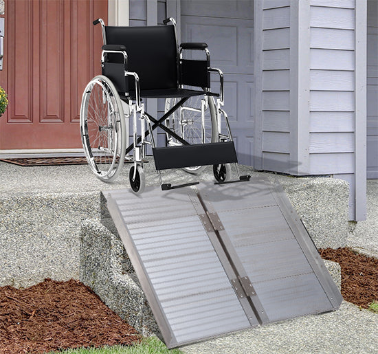 Homcom Folding Aluminum Ramp Wheelchairs/Scooters/Pet W/Handle Mobility Ramp W/Handle 24"