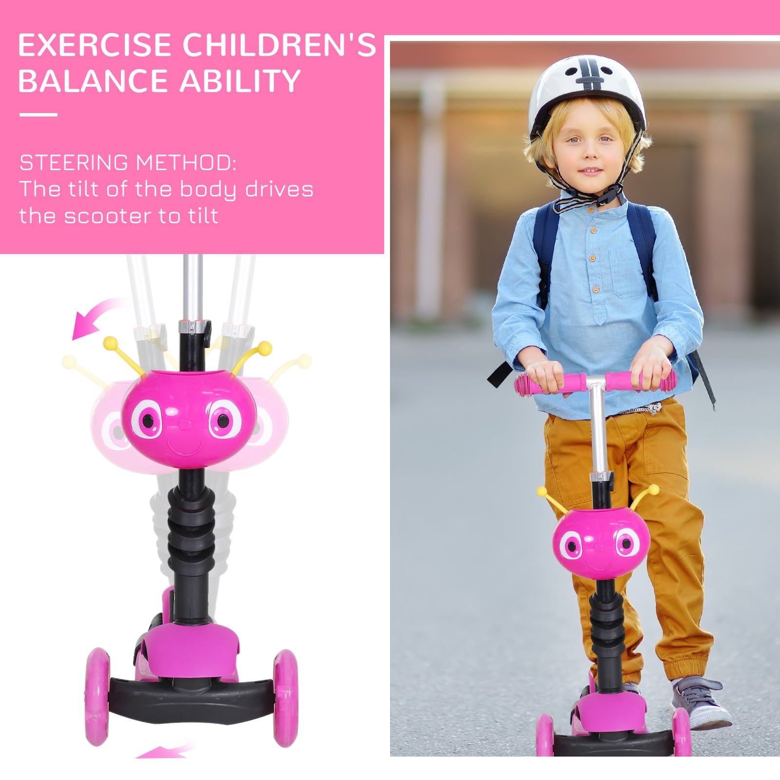 Homcom 5-in-1 Kids Kick Scooter W/Removable Seat-Pink