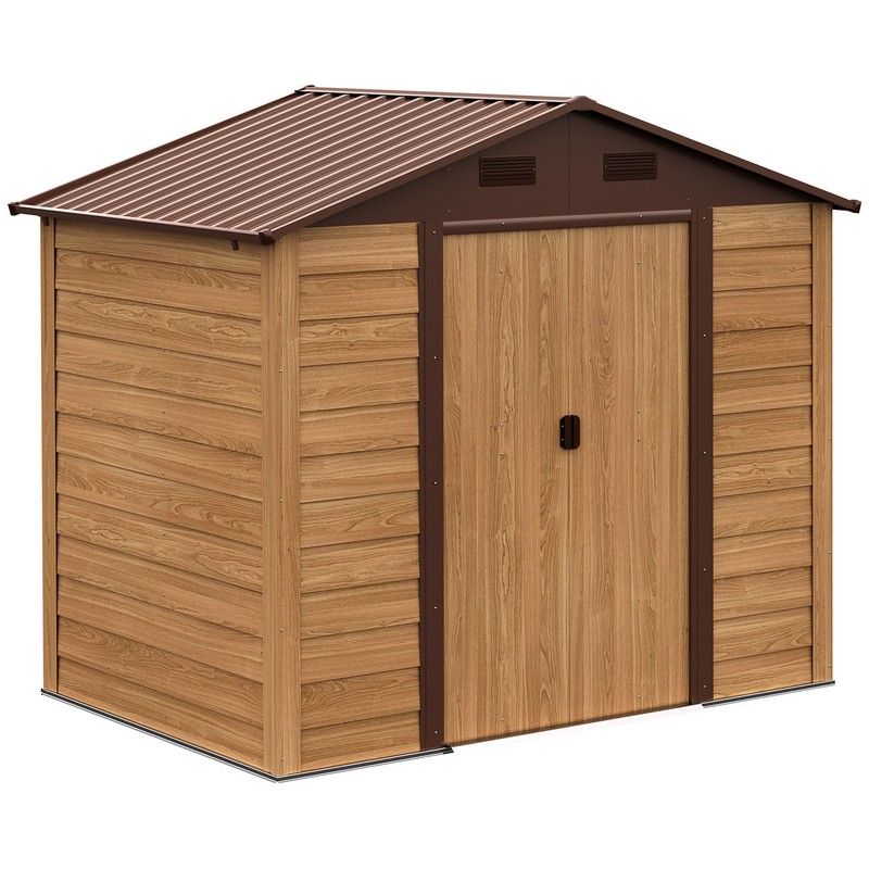 Moderna 7.7 x 64' Double Door Apex Garden Shed With Ventilation Steel & Polypropylene Light Brown by Steadfast