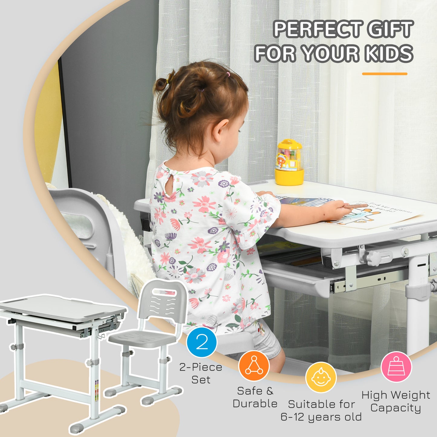 Homcom Kids Desk and Chair Set