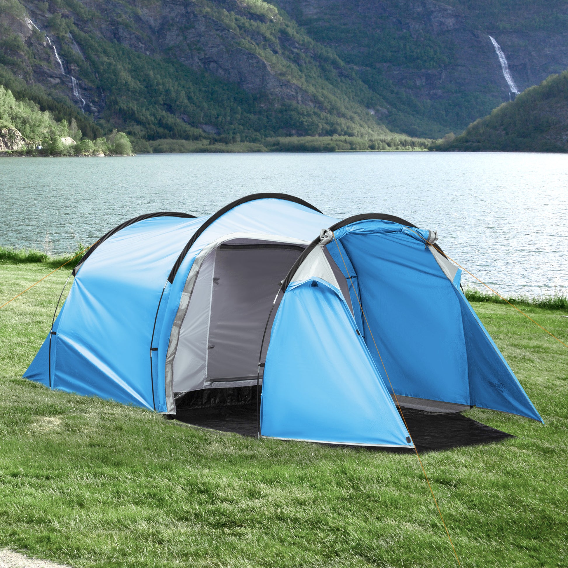 Outsunny 2-3 Man Tunnel Tents w/ Vestibule Camping Tent Porch Air Vents Rainfly Weather-Resistant Shelter Fishing Hiking Festival Shelter Home