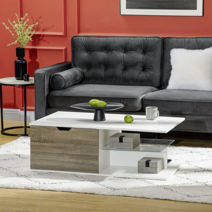 Homcom Modern Coffee Table with Tempered Glass Shelf and Two Drawers