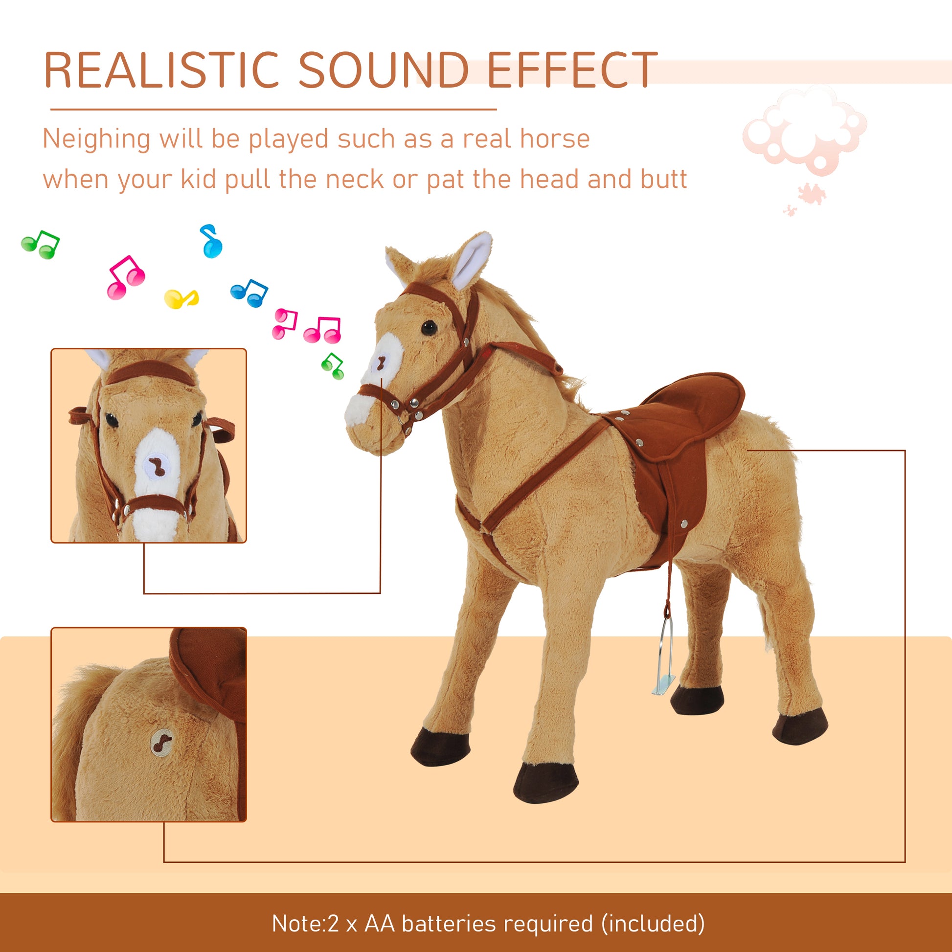 Homcom Children'S Plush Sound Effects Riding Horse Beige-Brown