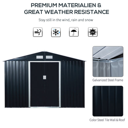 Galvanised 9 x 6' Double Door Reverse Apex Garden Shed With Ventilation Steel Dark Grey by Steadfast