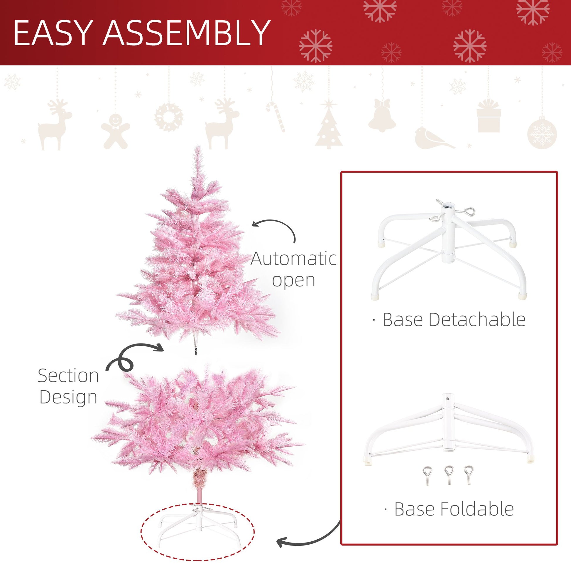 Homcom 4FT Artificial Christmas Tree Holiday Xmas Holiday Tree Decoration with Automatic Open for Home Party