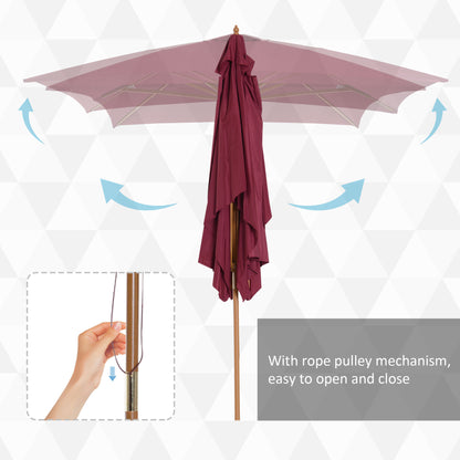 Outsunny 2 x 3m Wooden Garden Parasol Umbrella Outdoor Sun Shade Canopy