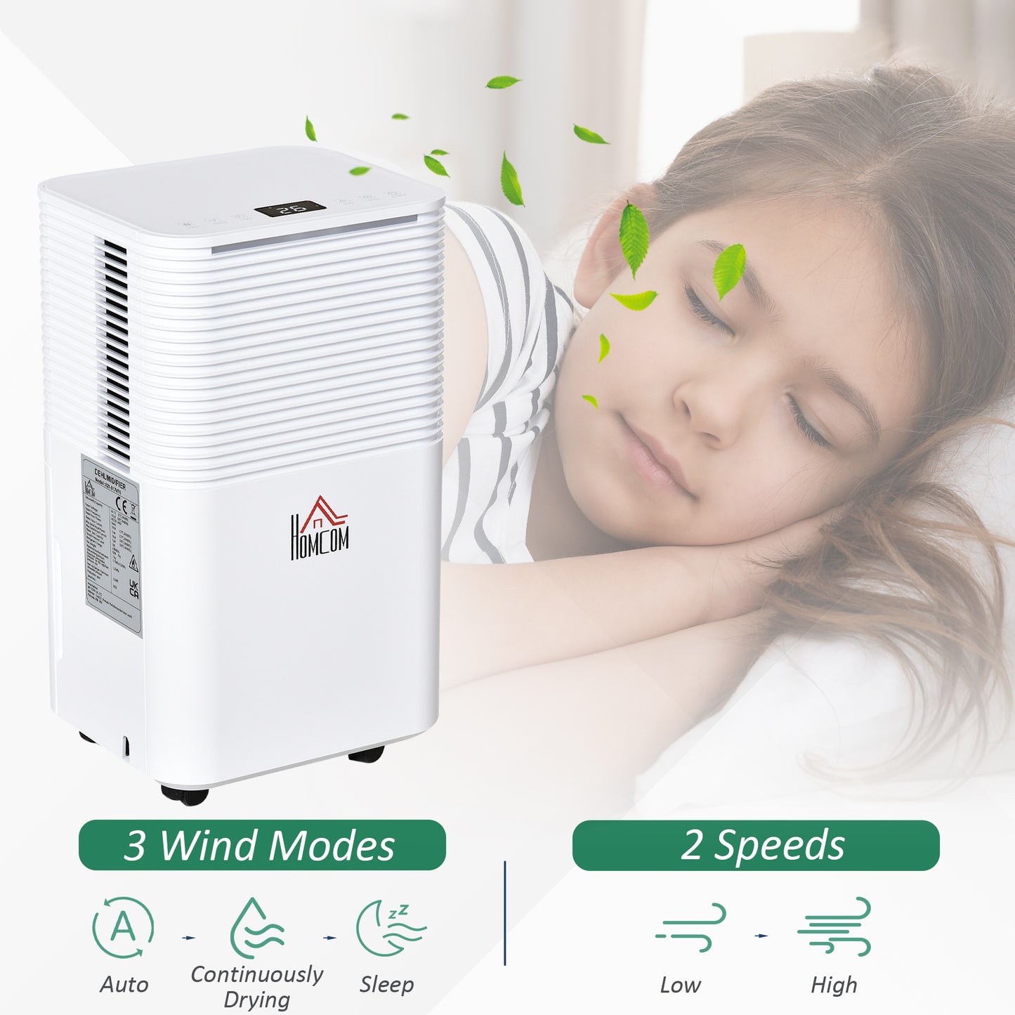 Homcom 10L/Day Portable Quiet Dehumidifier for Home Laundry