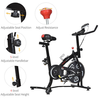 Homcom Steel Stationary Bike 8-Level Belt Driven Exercise Bike w/ LCD Monitor Black