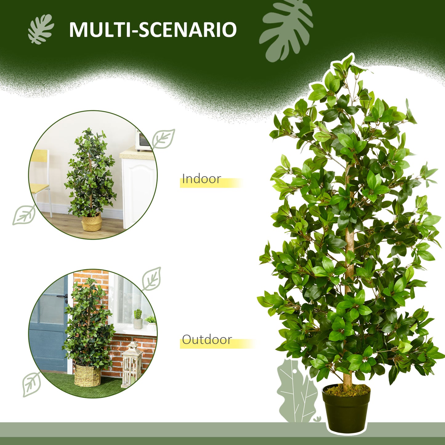 Homcom Artificial Plants Bay Leaf Laurel in Pot Fake Plants for Home Indoor Outdoor Decor