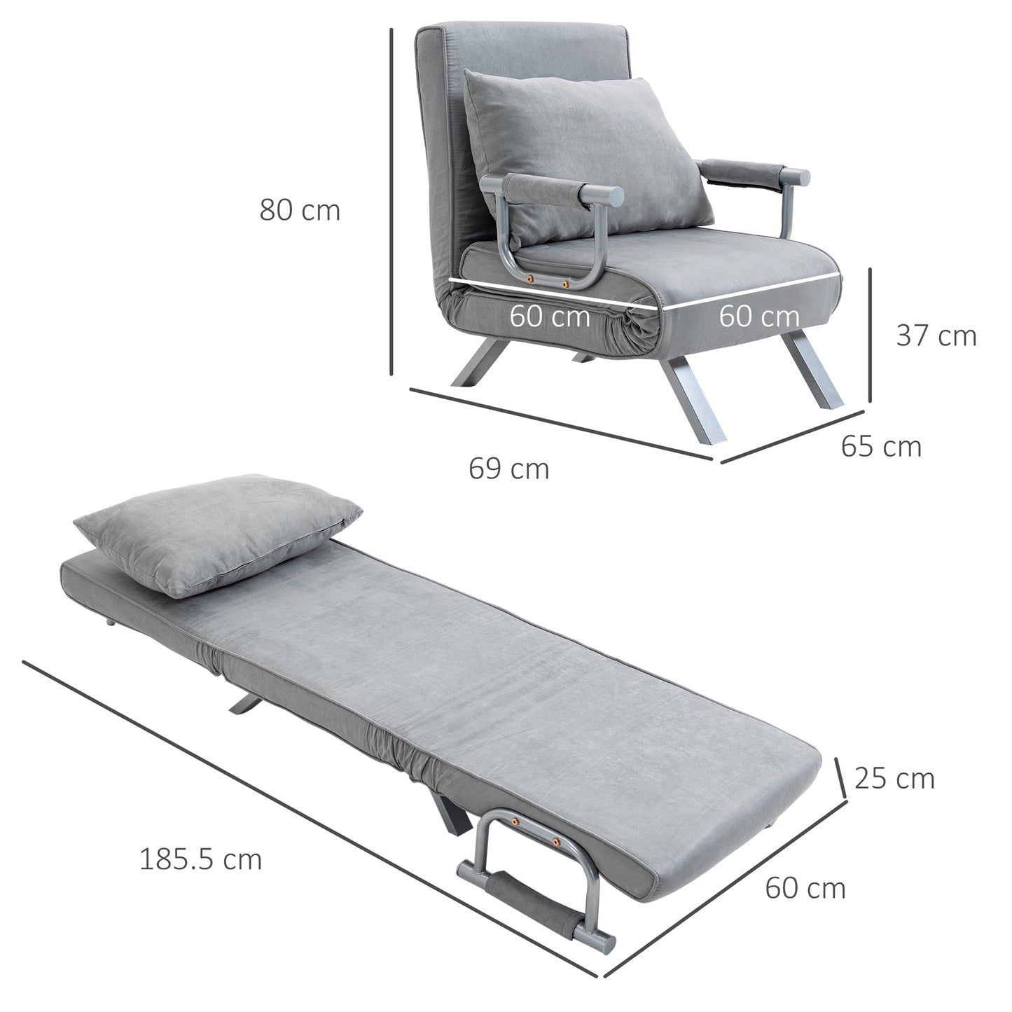 Homcom Suedette Adjustable Back Futon Sofa Chair - Grey