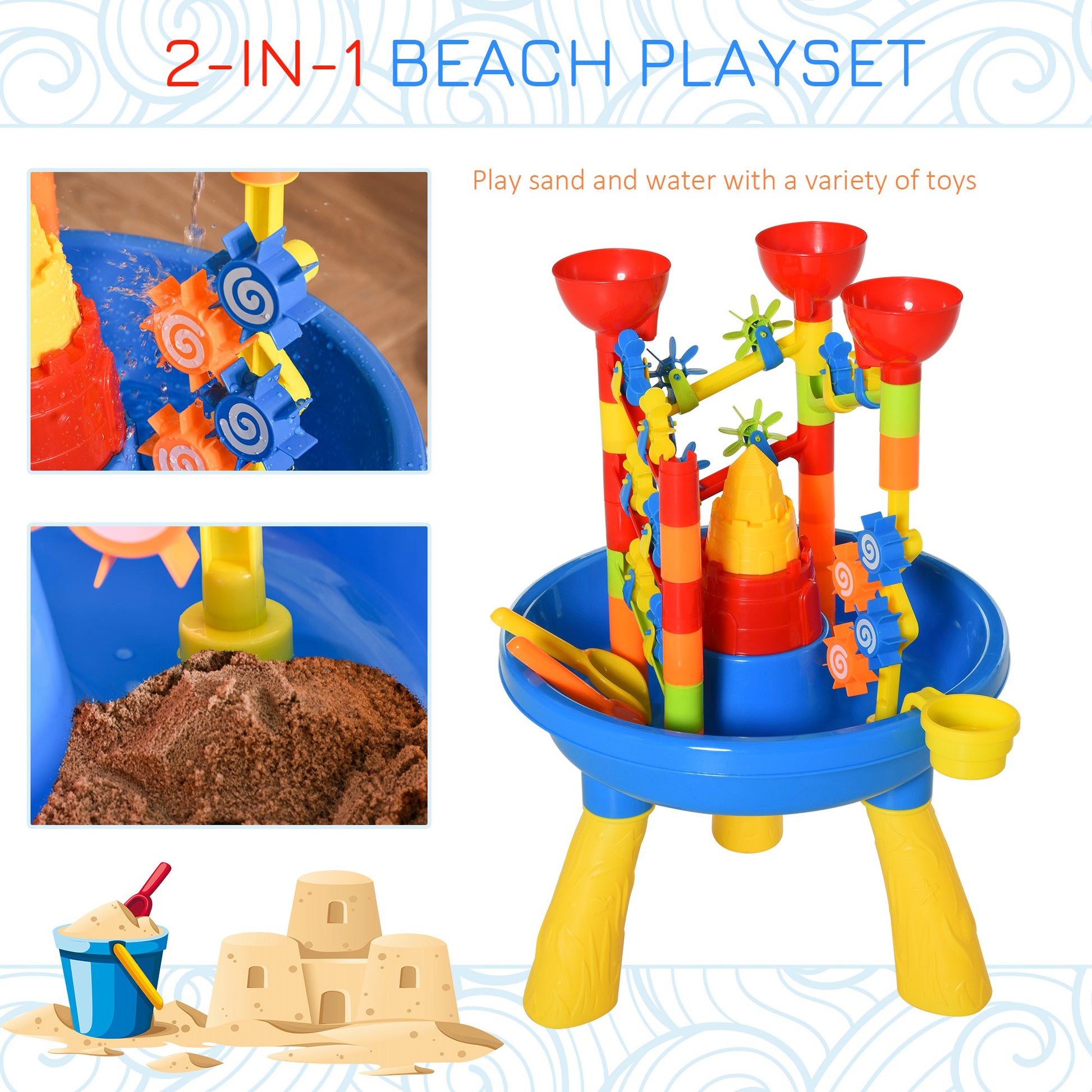 Homcom 30 Pcs Sand and Water Table Beach Toy Waterpark Activities Sand Pit Playset with Accessories Garden Sandbox