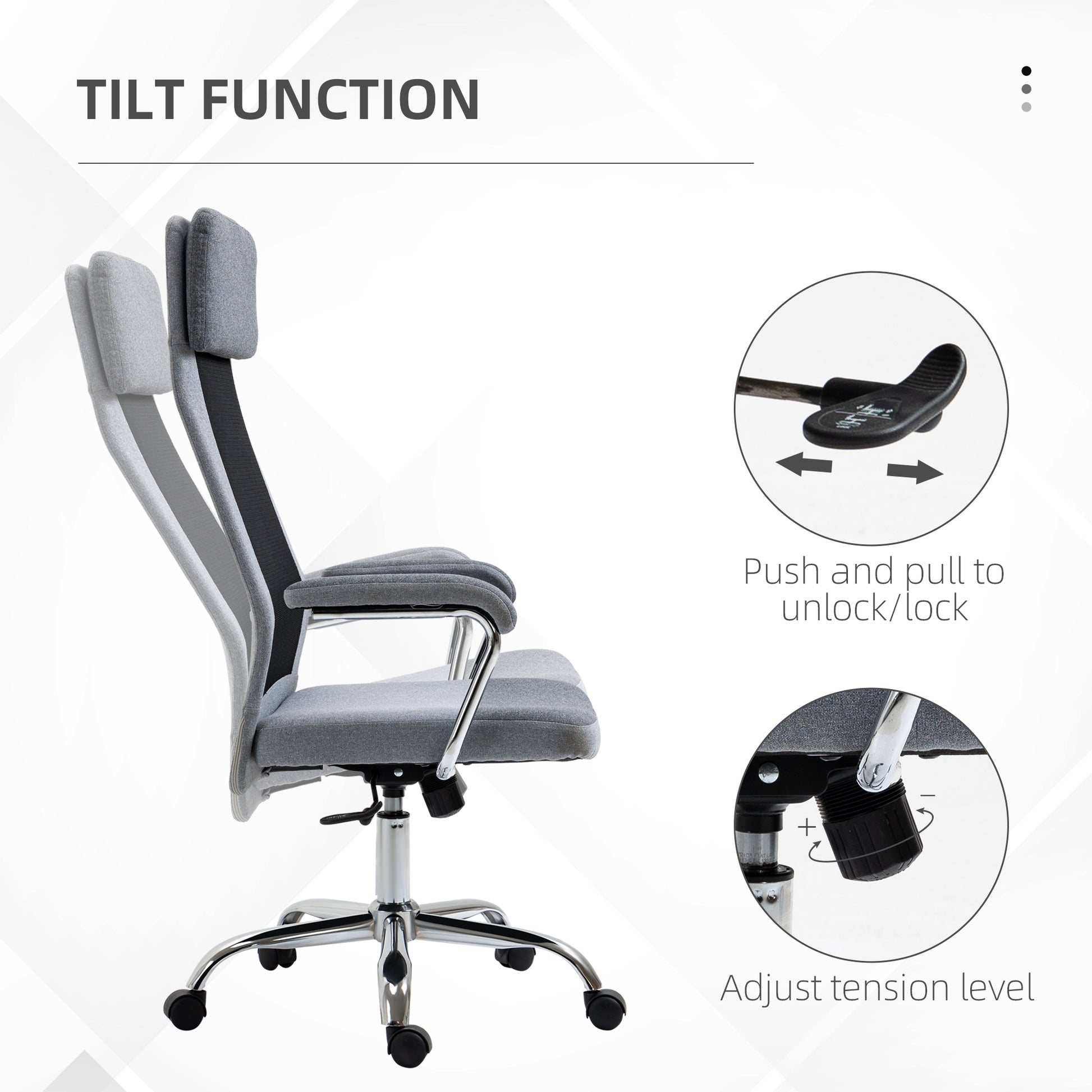 Vinsetto Office Chair Linen-Feel Mesh Fabric High Back Swivel Computer Task Desk Chair For Home With Arm Wheels Grey