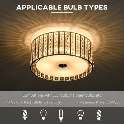 Homcom Modern K9 Crystal Chandelier Ceiling Light with Double Layer Lampshade