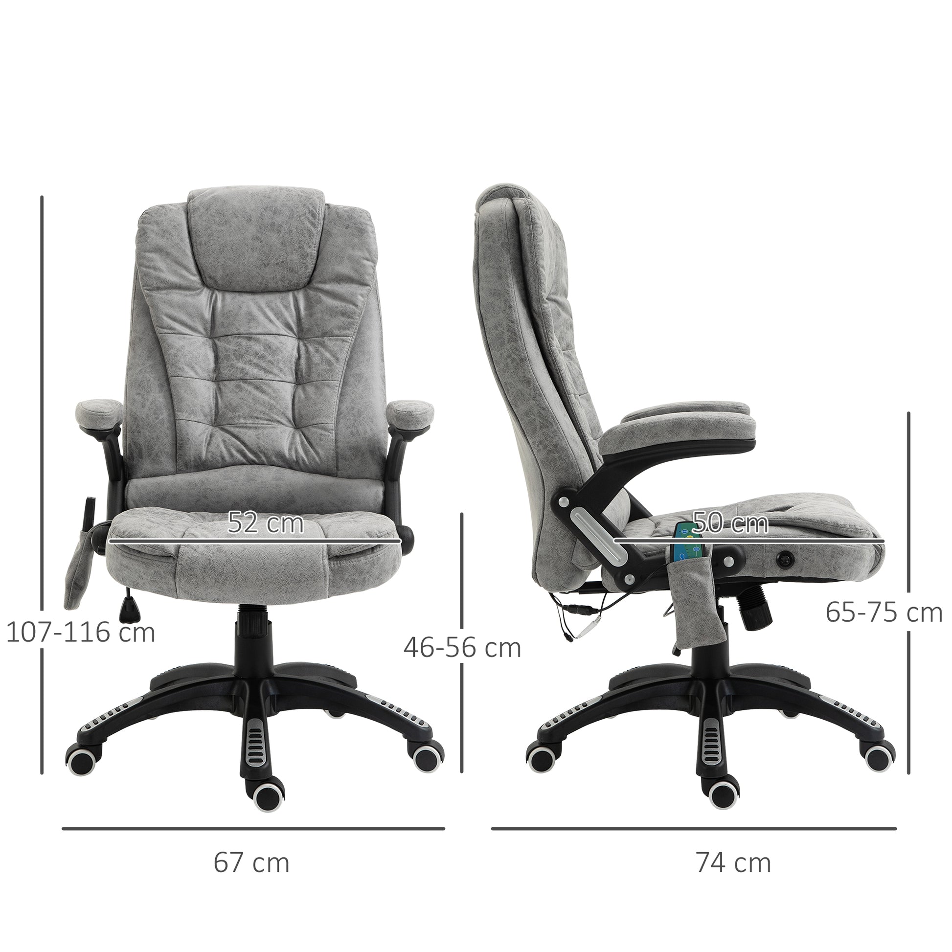 Vinsetto Massage Recliner Chair Heated Office Chair with Six Massage Points Microfiber Cloth 360° Swivel Wheels Grey