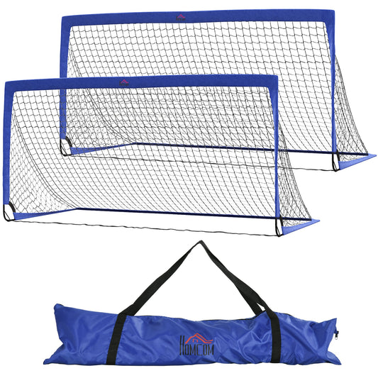 Set of 2 Football Goal Net 6 x 3 ft Foldable Outdoor Sport Training Teens Adults Football with Carrying Bag Blue-0