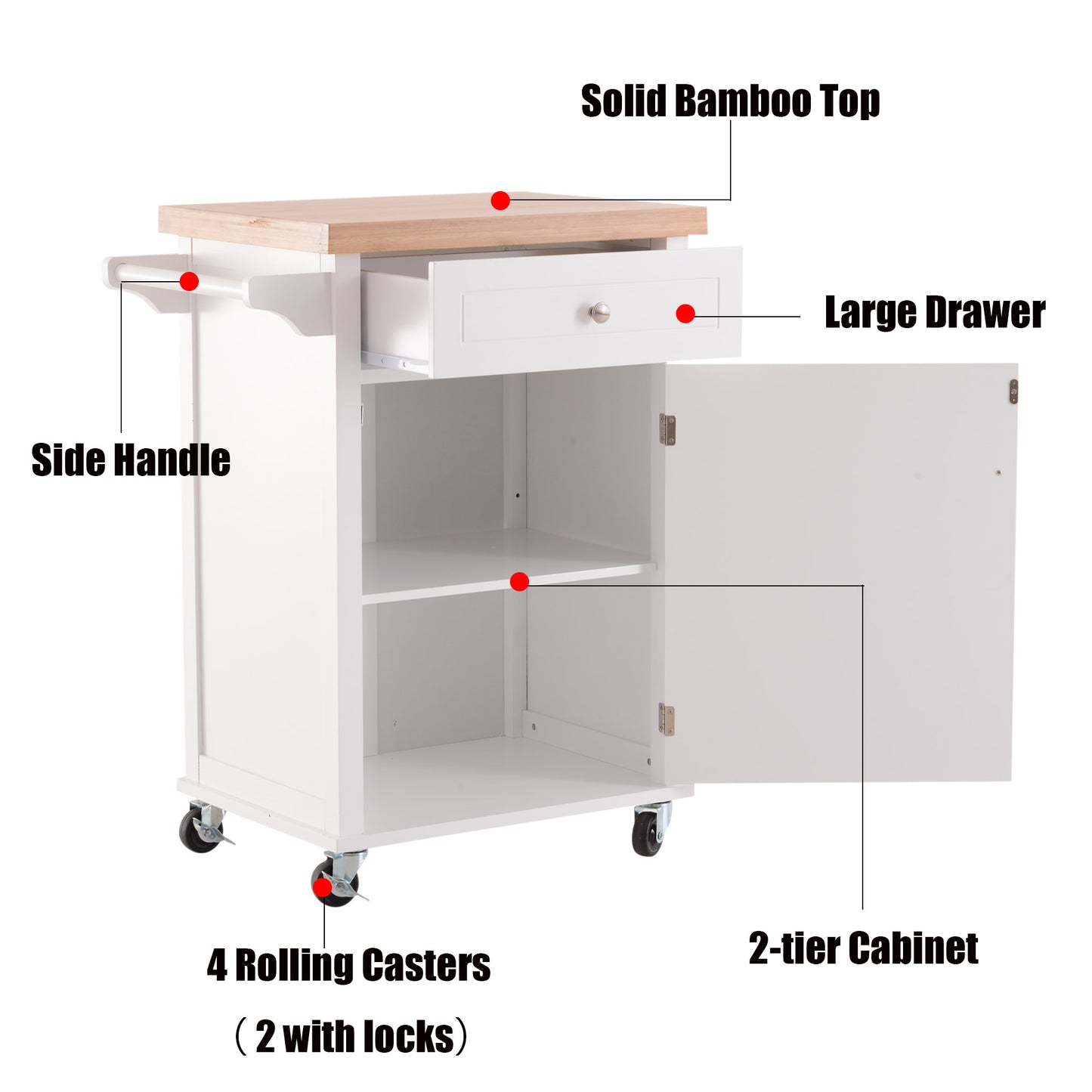 Homcom Kitchen Cart Storage Trolley Wooden Cabinet with Drawer Cupboard Towel Rail White