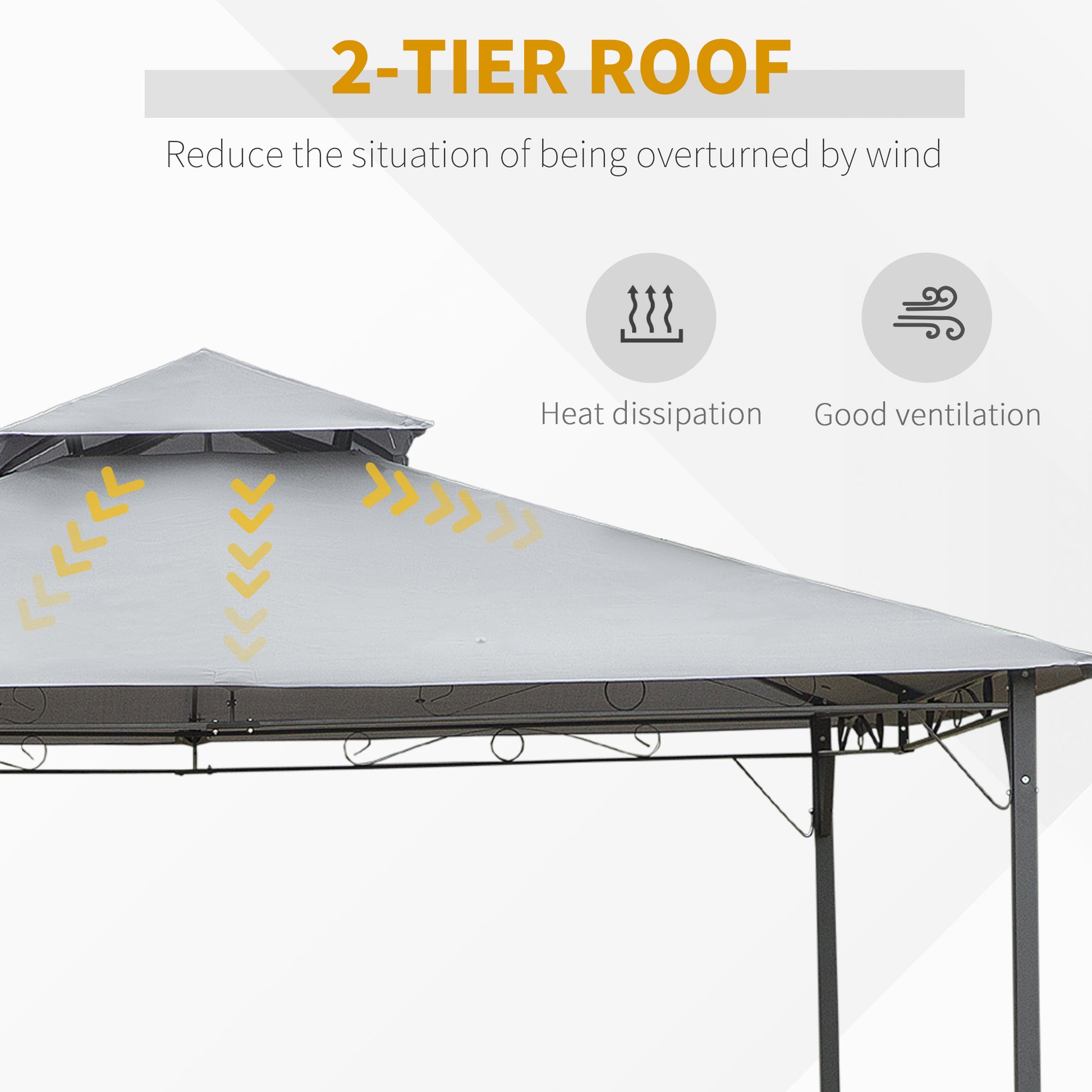 Outsunny 3x3(m) Outdoor Patio Gazebo Steel Canopy Tent Pavilion 2-Tier Roof Top Garden Sunshade Grey