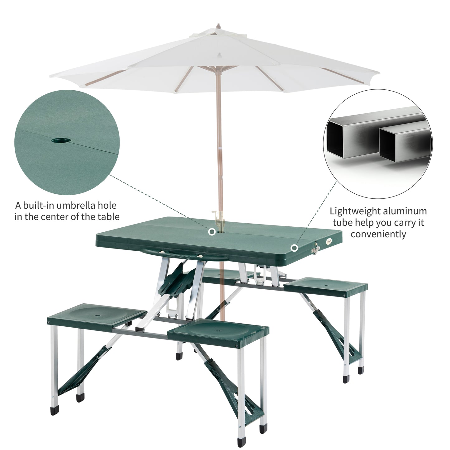 Outsunny Abs Aluminum Portable Picnic Table Bench Set Green