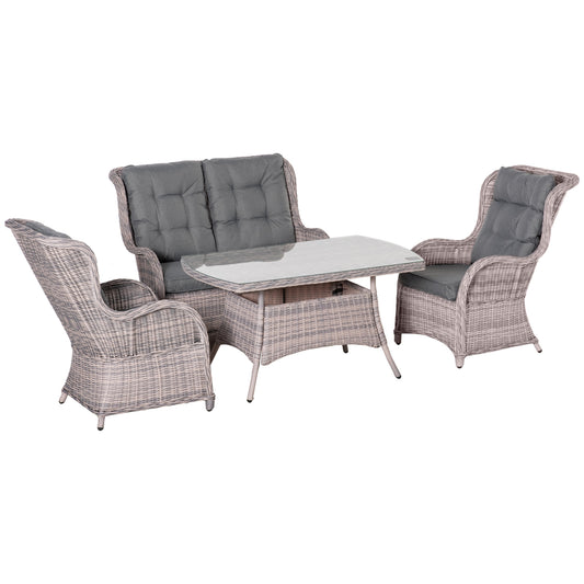 Outsunny Garden PE Rattan Dining Sofa Set