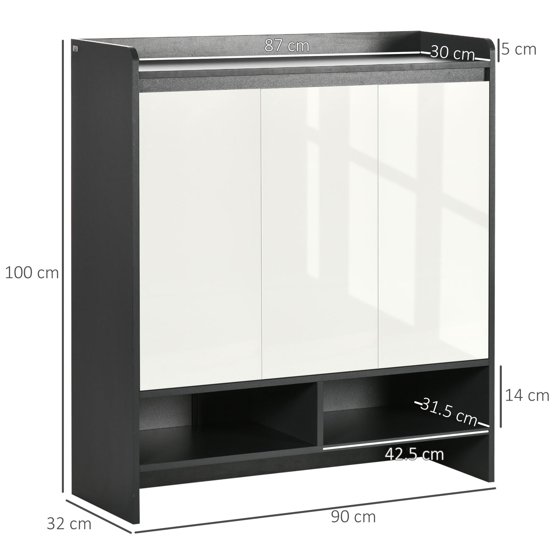 Homcom High Gloss Shoe Cabinet with White Doors and Open Shelves