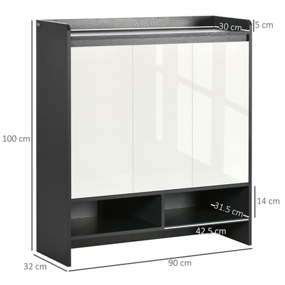 Homcom High Gloss Shoe Cabinet with White Doors and Open Shelves